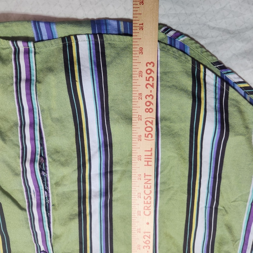 Robert Graham Mens Large Green Striped Button Up Shirt with Turn Cuffs - Picture 14 of 16